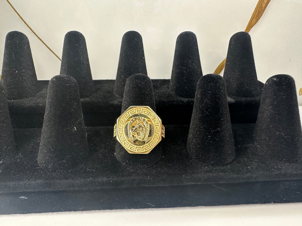 Anillo para Hombre con Herradura y Caballo – Oro 10K | Talla 9.5