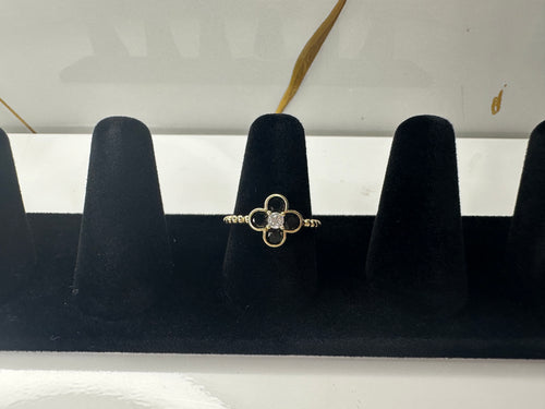 Anillo de Flor Negra para Mujer – Oro 10K | Talla 7