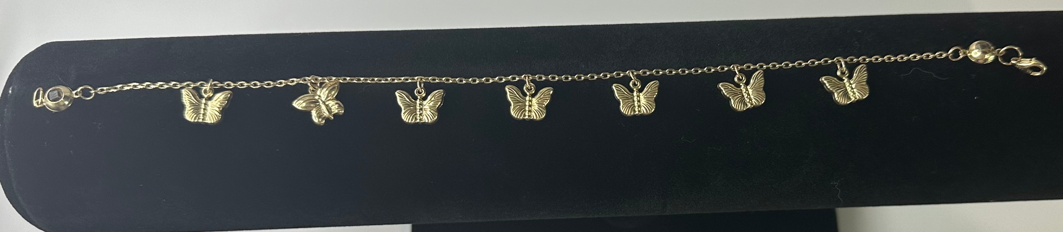 Tobillera con Mariposas Colgantes - Oro 10k| Talla 10