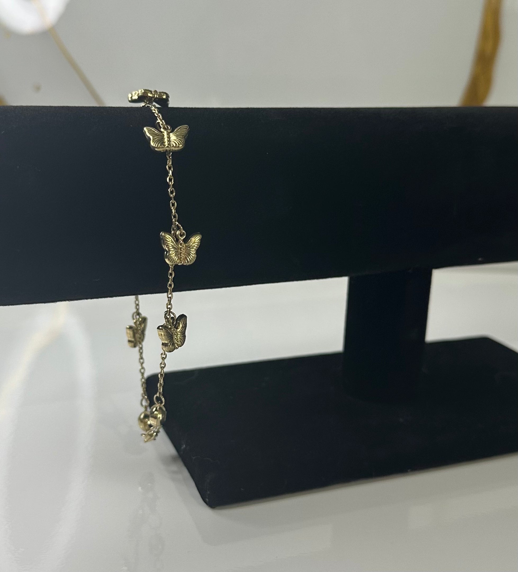 Tobillera con Mariposas Colgantes - Oro 10k| Talla 10