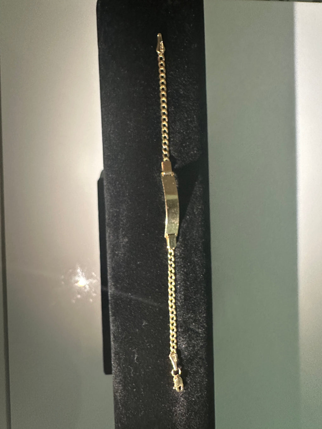 Manilla corte Brillo para Bebé Personalizable – Oro 10K | Placa para Grabar Nombre